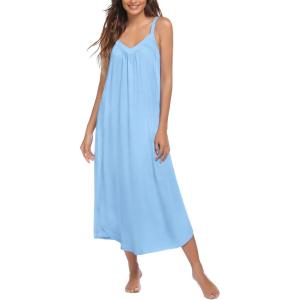 Ekouaer Womens Sleeveless Nightgown Full Slip Nightshirt Print Nightwear Full Length Loungewear Soft Nightdress(Clear Blue)
