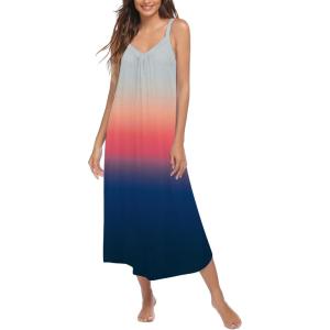 Ekouaer Womens Sleeveless Nightgown Full Slip Nightshirt Print Nightwear Full Length Loungewear Soft Nightdress(Grey Gradient)