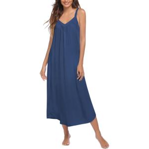 Ekouaer Womens Sleeveless Nightgown Full Slip Nightshirt Print Nightwear Full Length Loungewear Soft Nightdress(Navy)