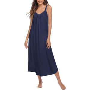 Ekouaer Womens Sleeveless Nightgown Full Slip Nightshirt Print Nightwear Full Length Loungewear Soft Nightdress(Navy Blue)