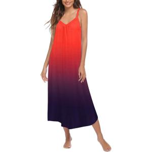 Ekouaer Womens Sleeveless Nightgown Full Slip Nightshirt Print Nightwear Full Length Loungewear Soft Nightdress(Orange Gradient)