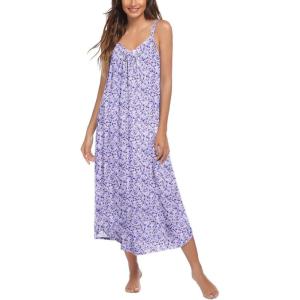 Ekouaer Womens Sleeveless Nightgown Full Slip Nightshirt Print Nightwear Full Length Loungewear Soft Nightdress(Purple Dots)