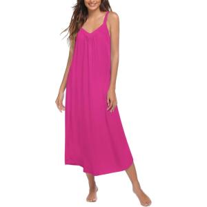 Ekouaer Womens Sleeveless Nightgown Full Slip Nightshirt Print Nightwear Full Length Loungewear Soft Nightdress(Rose Red)