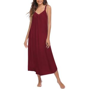 Ekouaer Womens Sleeveless Nightgown Full Slip Nightshirt Print Nightwear Full Length Loungewear Soft Nightdress(Wine Red)