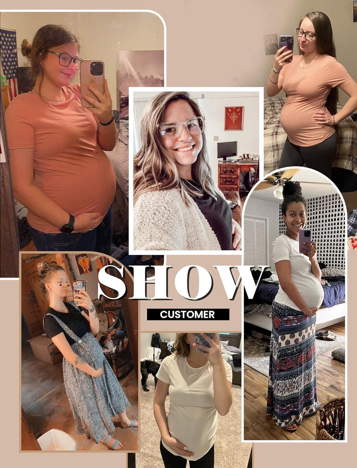 imageEkouaer Womens Maternity Shirts 3 Packs Side Ruched Pregnancy Tee Top Tunic Blouse Casual Mama Clothes SXXL3pcs Black Flecking Grey Teal