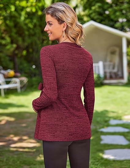 imageEkouaer Womens Maternity Shirts Long Sleeve Pregnancy Tops Casual Ribbed Knit Winter Pregnant BlousesA Wine Red