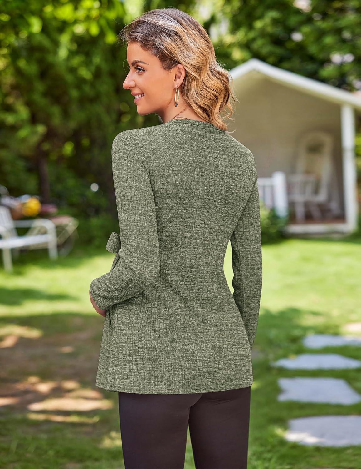 imageEkouaer Womens Maternity Shirts Long Sleeve Pregnancy Tops Casual Ribbed Knit Winter Pregnant BlousesArmy Green
