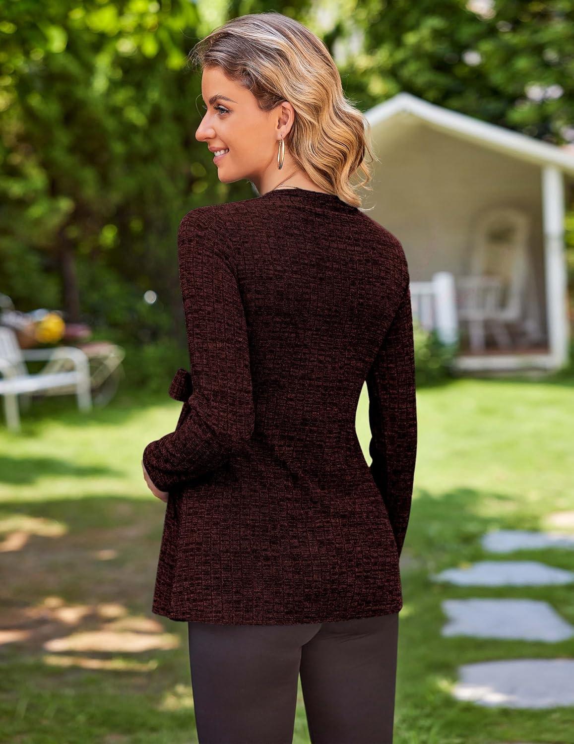 imageEkouaer Womens Maternity Shirts Long Sleeve Pregnancy Tops Casual Ribbed Knit Winter Pregnant BlousesCaramel Dark Brown