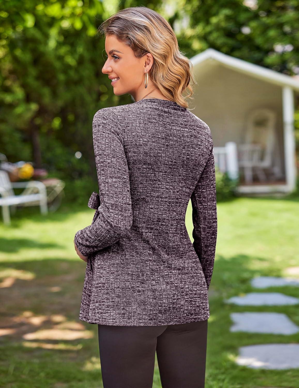 imageEkouaer Womens Maternity Shirts Long Sleeve Pregnancy Tops Casual Ribbed Knit Winter Pregnant BlousesDark Purple
