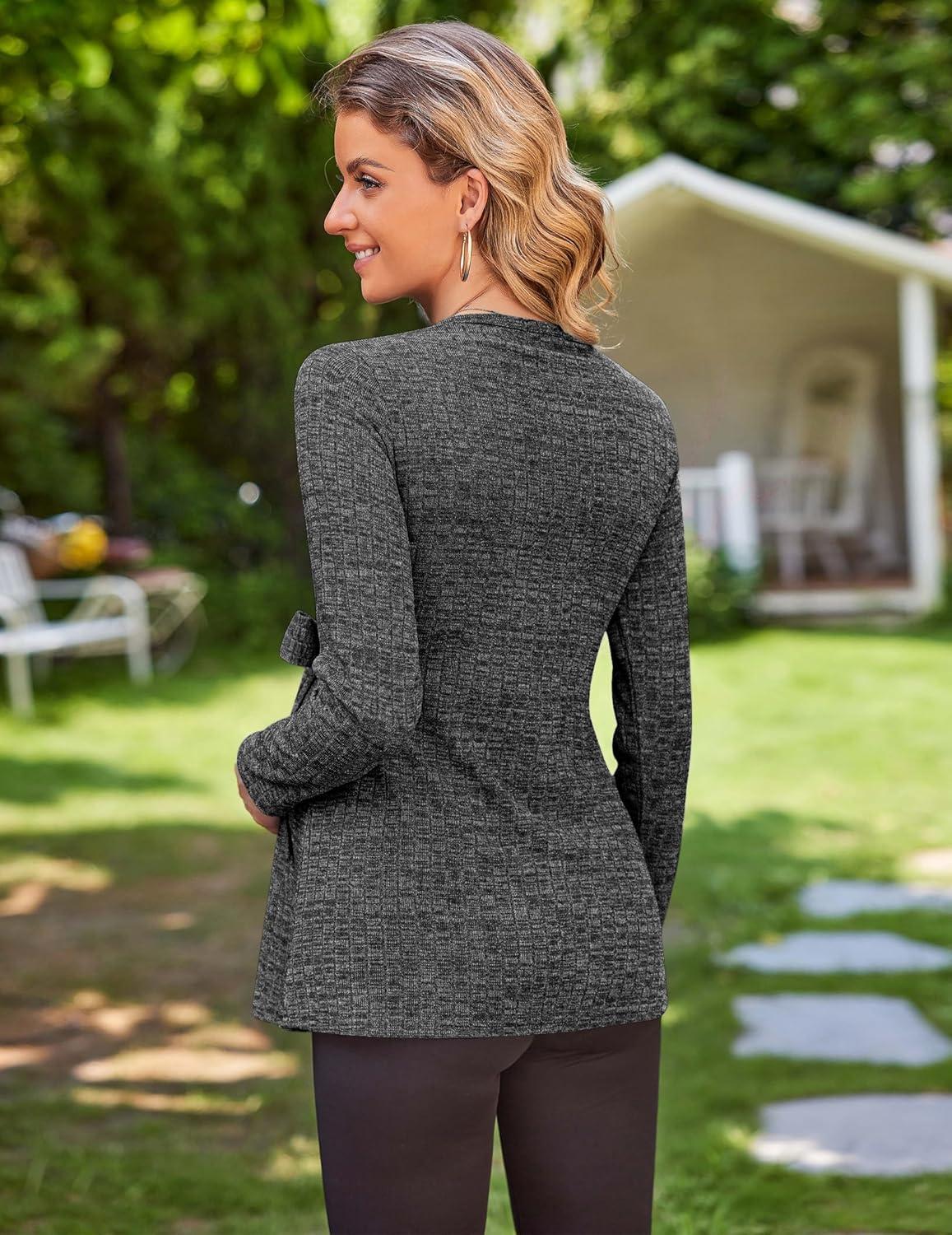imageEkouaer Womens Maternity Shirts Long Sleeve Pregnancy Tops Casual Ribbed Knit Winter Pregnant BlousesMedium Grey