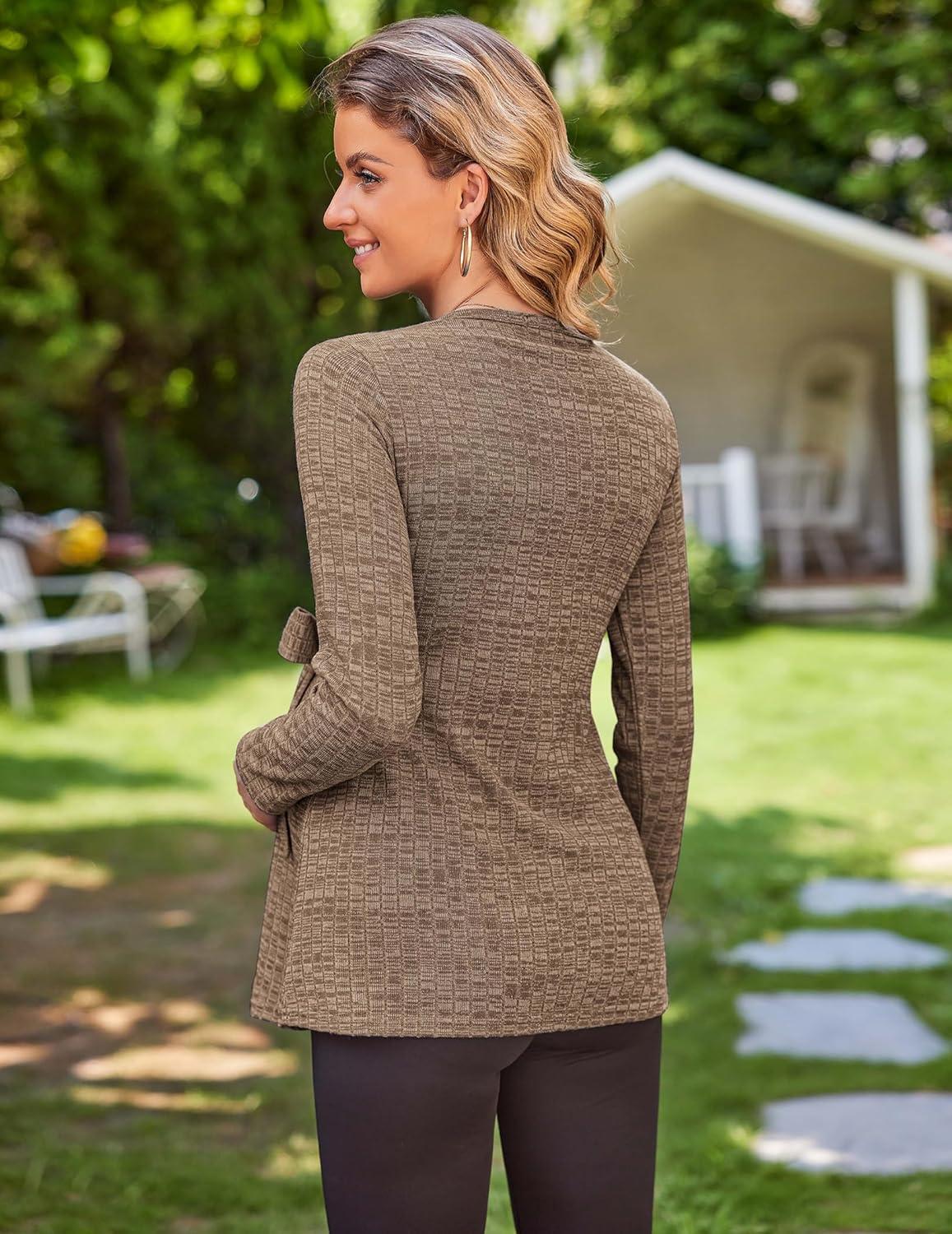 imageEkouaer Womens Maternity Shirts Long Sleeve Pregnancy Tops Casual Ribbed Knit Winter Pregnant BlousesMocha Brown