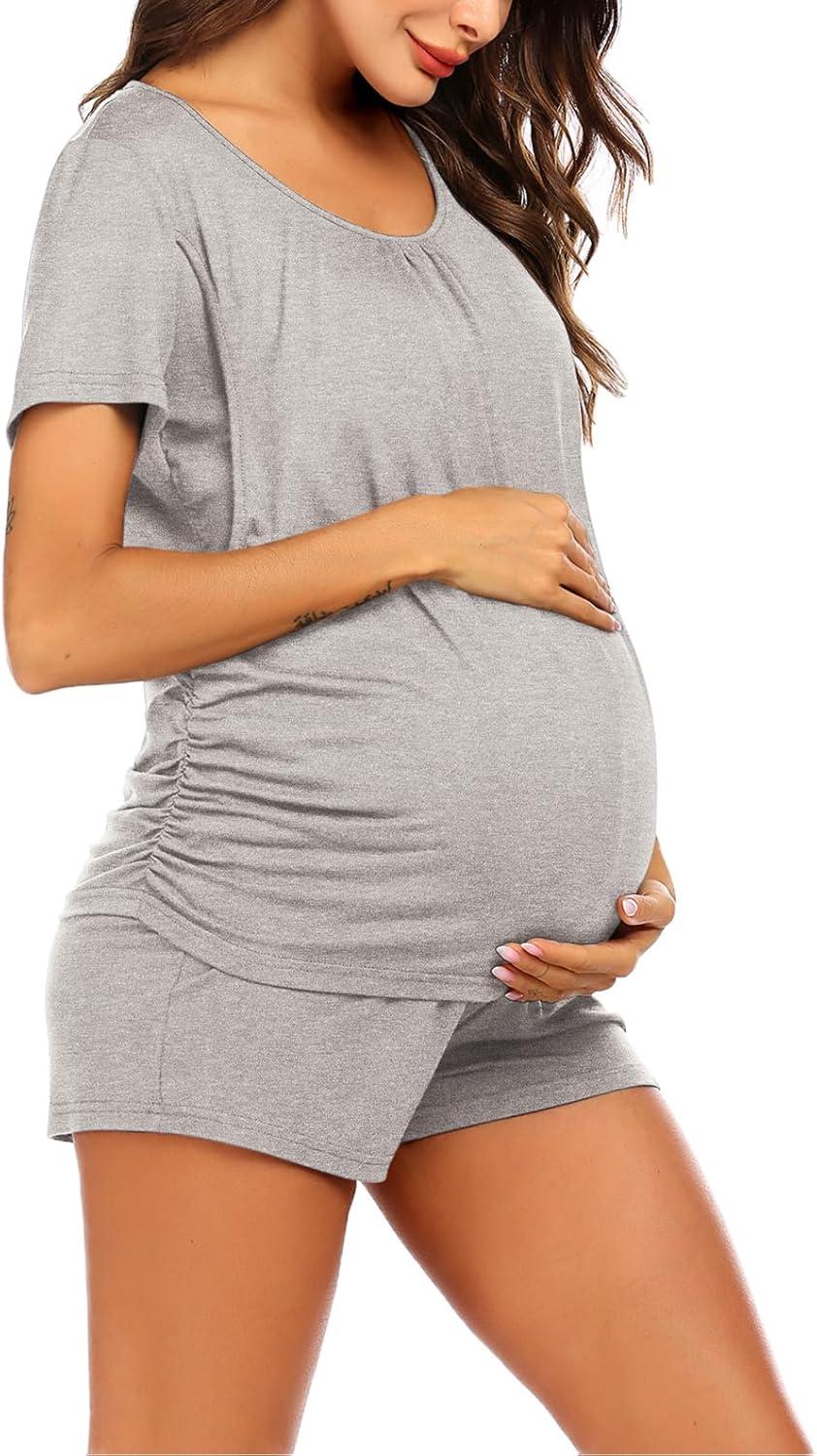 imageEkouaer Womens Nursing Pajamas Maternity Breastfeeding Pjs Sleepwear Layer Soft Postpartum Lounge Set Pregnancy ClothesA Litght Grey