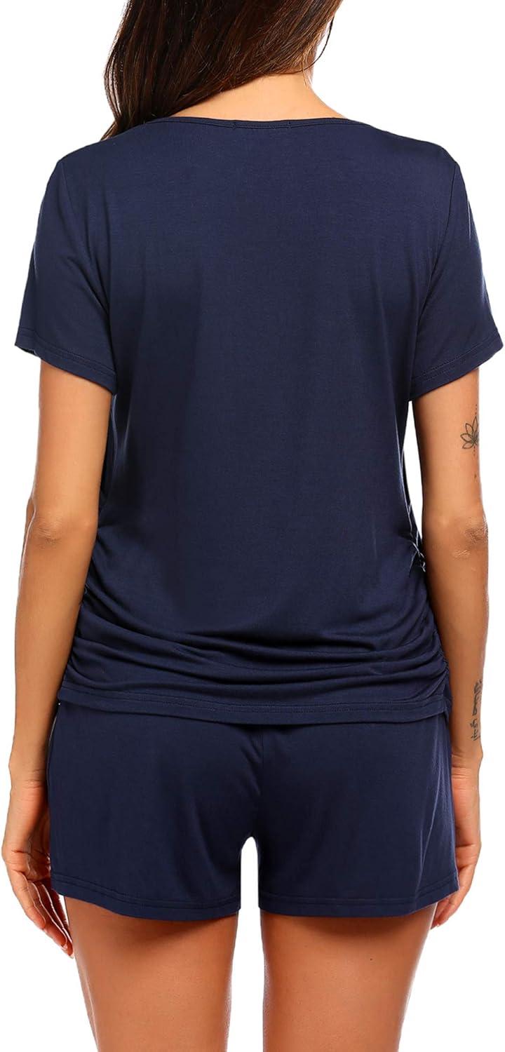 imageEkouaer Womens Nursing Pajamas Maternity Breastfeeding Pjs Sleepwear Layer Soft Postpartum Lounge Set Pregnancy ClothesA Navy Blue
