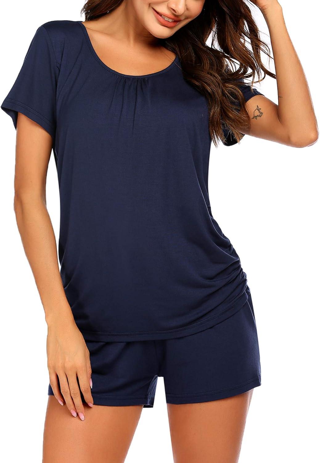 imageEkouaer Womens Nursing Pajamas Maternity Breastfeeding Pjs Sleepwear Layer Soft Postpartum Lounge Set Pregnancy ClothesA Navy Blue