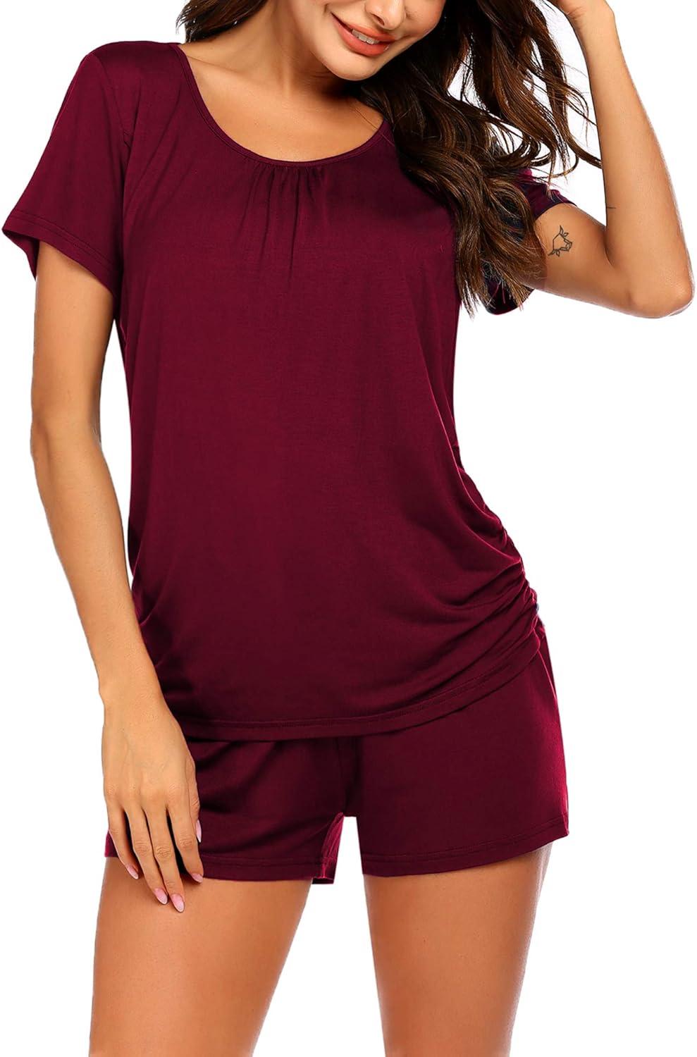 imageEkouaer Womens Nursing Pajamas Maternity Breastfeeding Pjs Sleepwear Layer Soft Postpartum Lounge Set Pregnancy ClothesA Wine Red