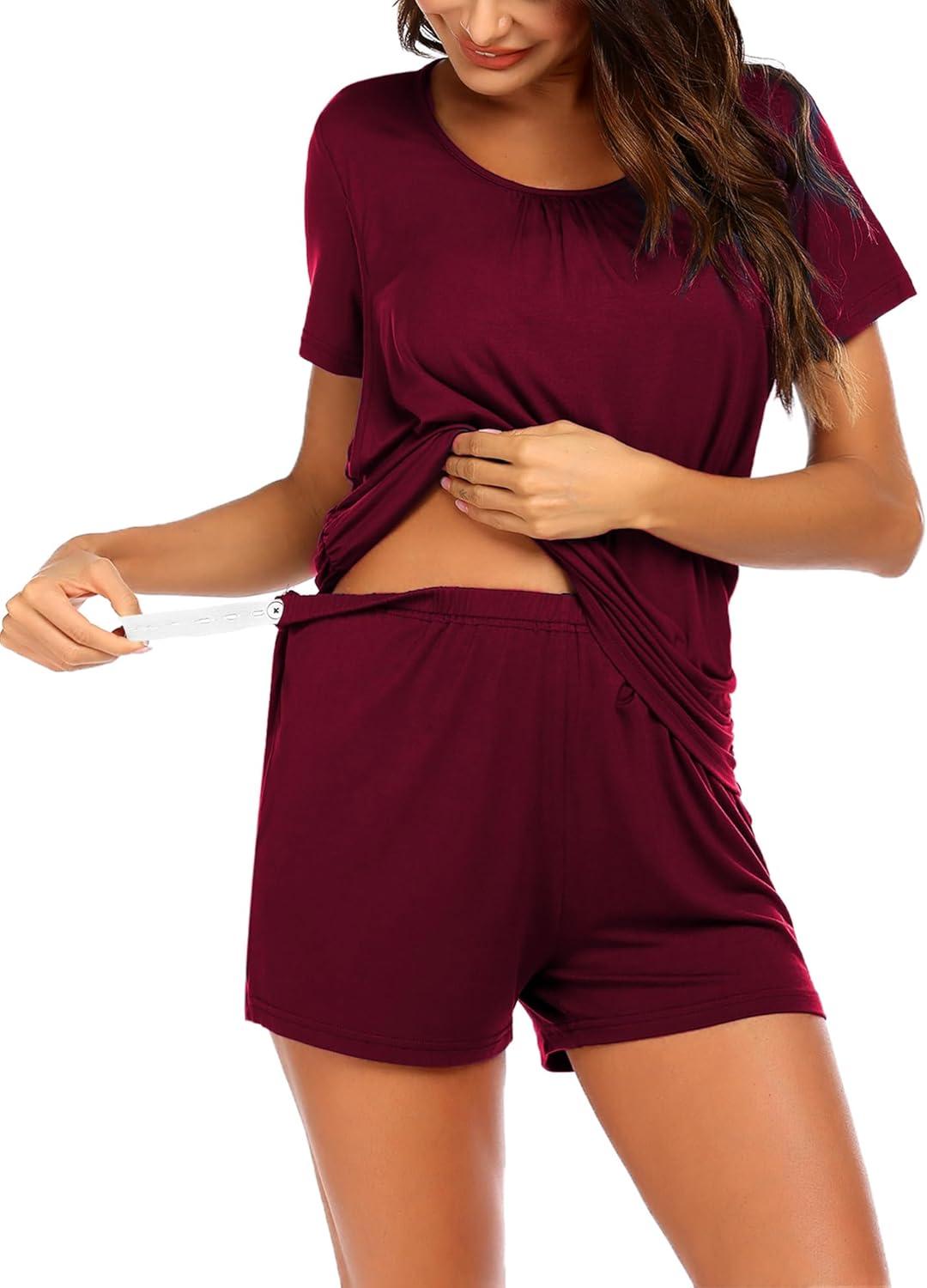 imageEkouaer Womens Nursing Pajamas Maternity Breastfeeding Pjs Sleepwear Layer Soft Postpartum Lounge Set Pregnancy ClothesA Wine Red