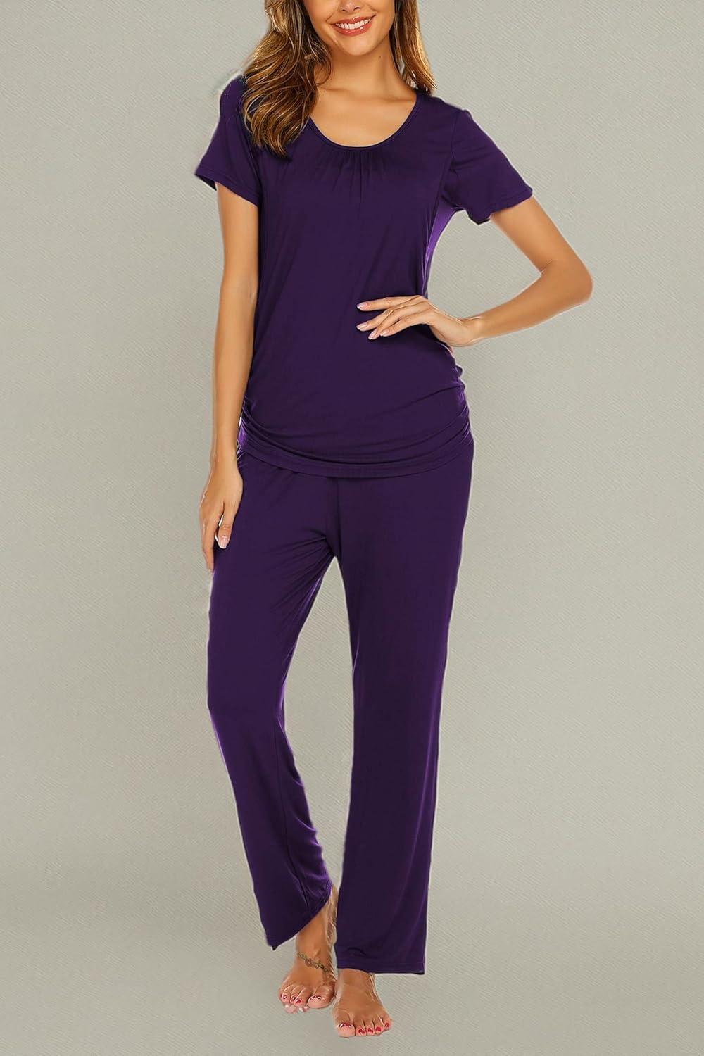 imageEkouaer Womens Nursing Pajamas Maternity Breastfeeding Pjs Sleepwear Layer Soft Postpartum Lounge Set Pregnancy ClothesB Purple