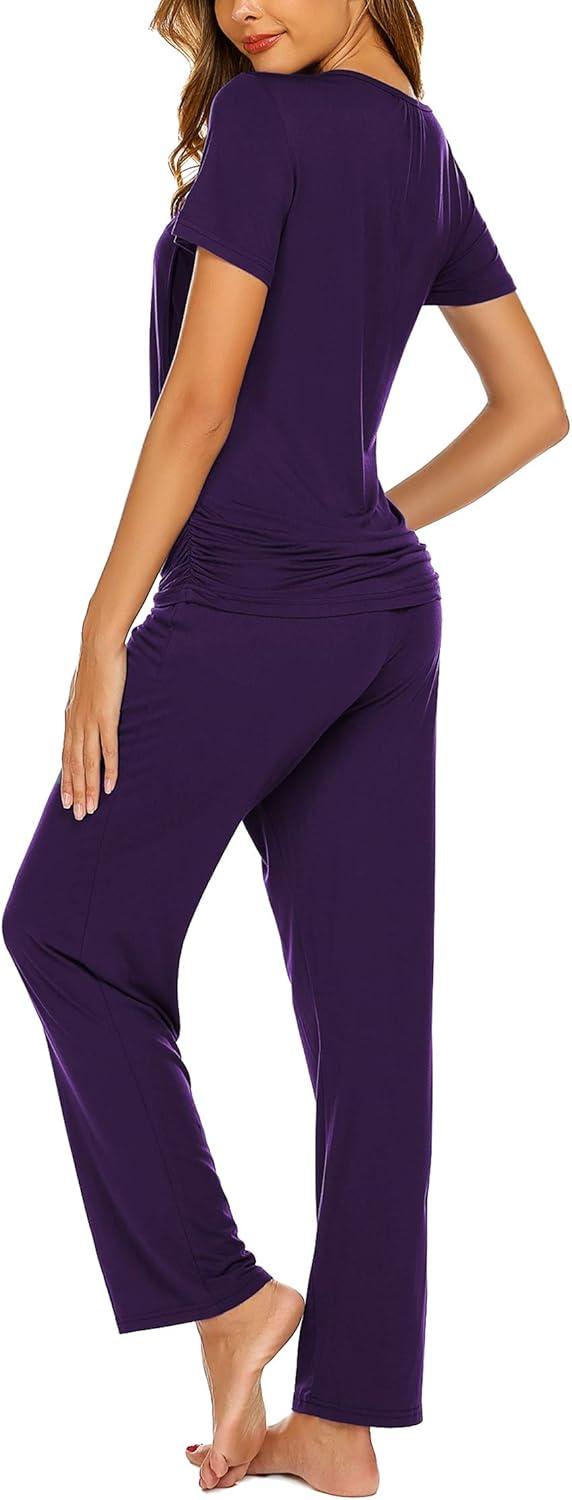 imageEkouaer Womens Nursing Pajamas Maternity Breastfeeding Pjs Sleepwear Layer Soft Postpartum Lounge Set Pregnancy ClothesB Purple