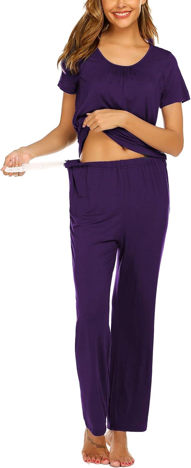imageEkouaer Womens Nursing Pajamas Maternity Breastfeeding Pjs Sleepwear Layer Soft Postpartum Lounge Set Pregnancy ClothesB Purple