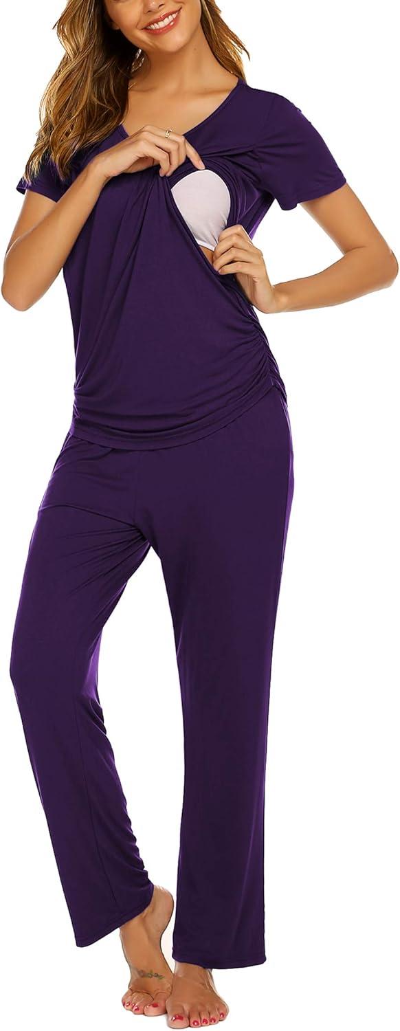 imageEkouaer Womens Nursing Pajamas Maternity Breastfeeding Pjs Sleepwear Layer Soft Postpartum Lounge Set Pregnancy ClothesB Purple