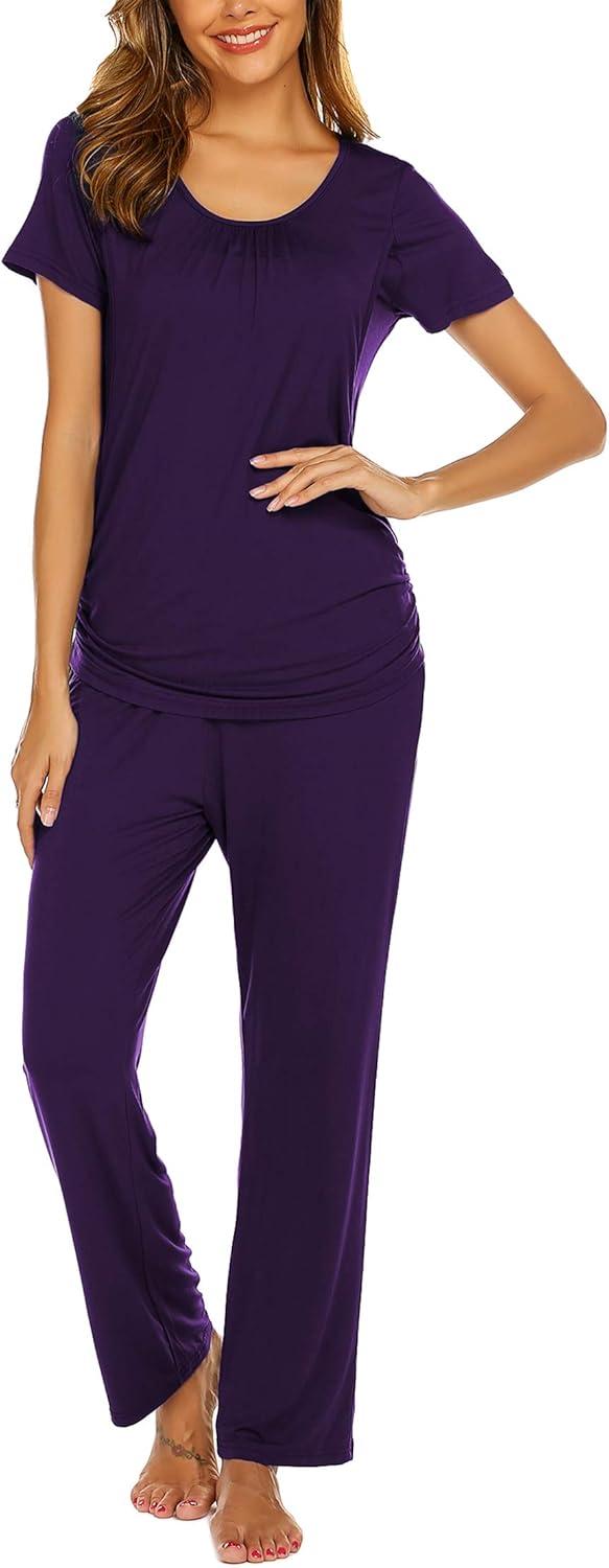 imageEkouaer Womens Nursing Pajamas Maternity Breastfeeding Pjs Sleepwear Layer Soft Postpartum Lounge Set Pregnancy ClothesB Purple