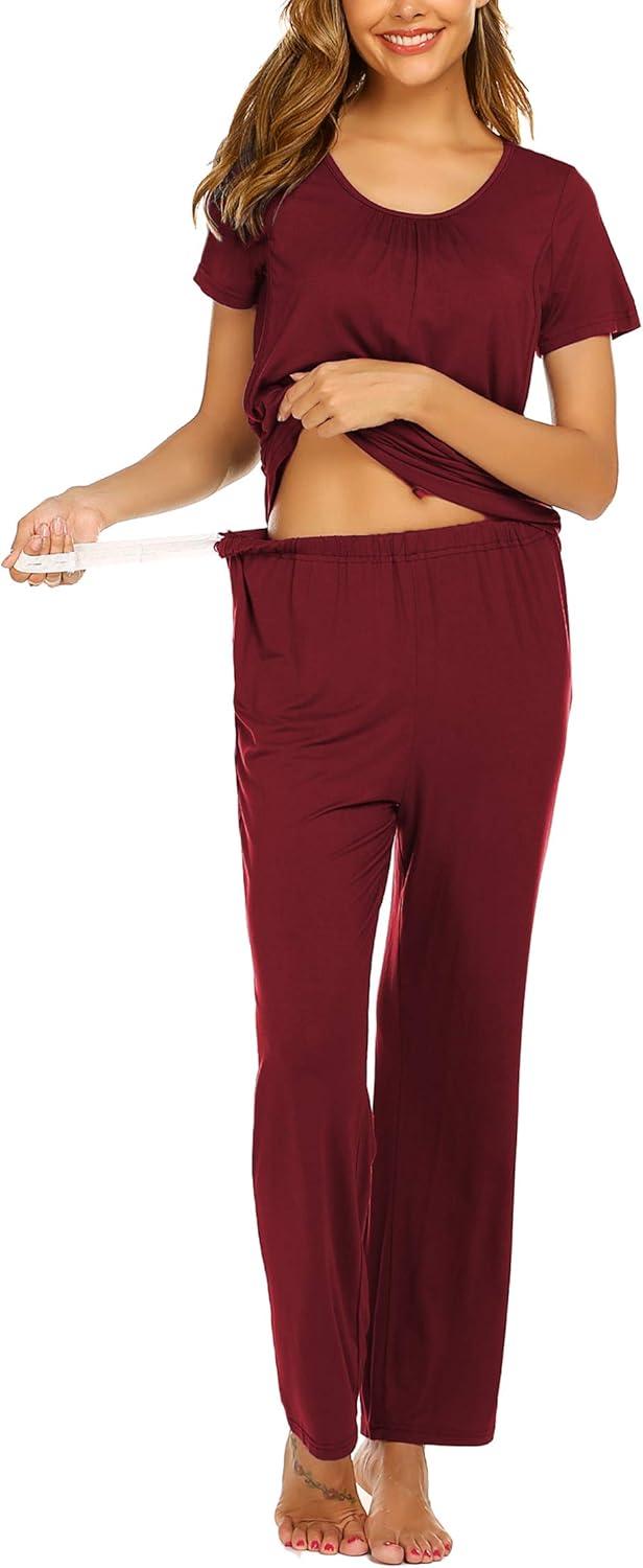 imageEkouaer Womens Nursing Pajamas Maternity Breastfeeding Pjs Sleepwear Layer Soft Postpartum Lounge Set Pregnancy ClothesB Wine Red