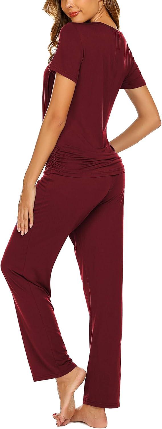 imageEkouaer Womens Nursing Pajamas Maternity Breastfeeding Pjs Sleepwear Layer Soft Postpartum Lounge Set Pregnancy ClothesB Wine Red