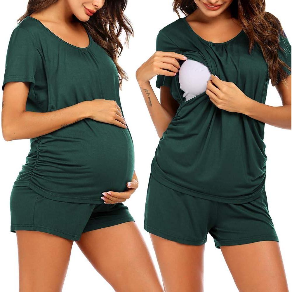 imageEkouaer Womens Nursing Pajamas Maternity Breastfeeding Pjs Sleepwear Layer Soft Postpartum Lounge Set Pregnancy ClothesA Dark Green