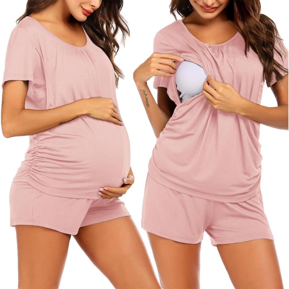 imageEkouaer Womens Nursing Pajamas Maternity Breastfeeding Pjs Sleepwear Layer Soft Postpartum Lounge Set Pregnancy ClothesA Dirty Pink