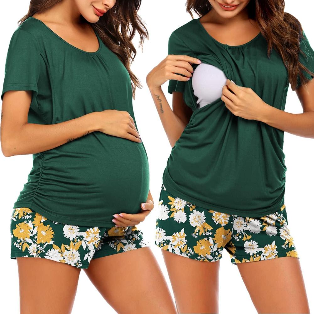 imageEkouaer Womens Nursing Pajamas Maternity Breastfeeding Pjs Sleepwear Layer Soft Postpartum Lounge Set Pregnancy ClothesA Floral Dark Green