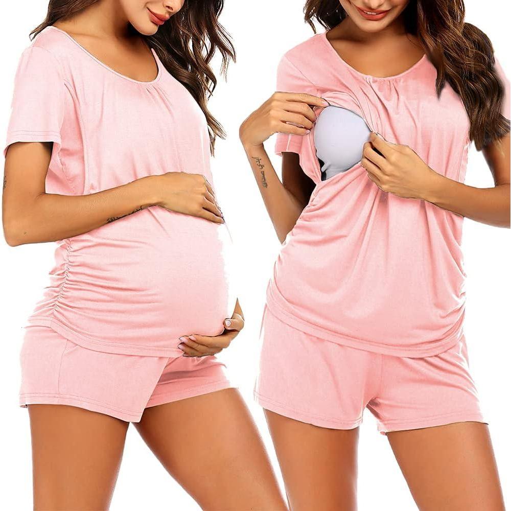 imageEkouaer Womens Nursing Pajamas Maternity Breastfeeding Pjs Sleepwear Layer Soft Postpartum Lounge Set Pregnancy ClothesA Pink