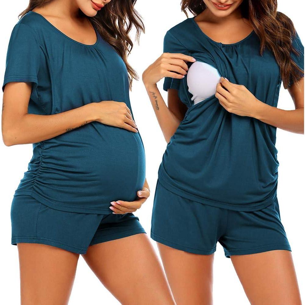 imageEkouaer Womens Nursing Pajamas Maternity Breastfeeding Pjs Sleepwear Layer Soft Postpartum Lounge Set Pregnancy ClothesA Teal
