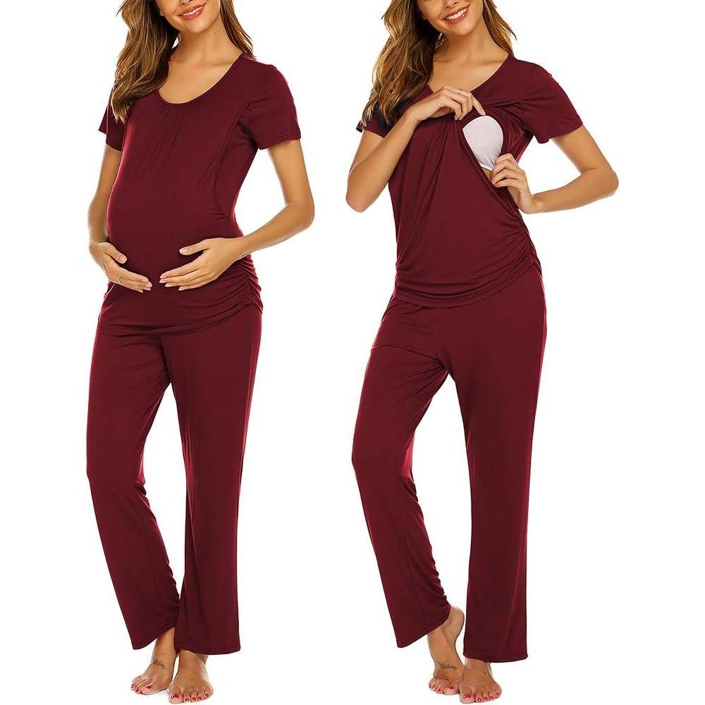 imageEkouaer Womens Nursing Pajamas Maternity Breastfeeding Pjs Sleepwear Layer Soft Postpartum Lounge Set Pregnancy ClothesB Wine Red