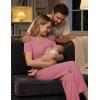 Ekouaer 3 Piece Postpartum Nursing Pajamas Set Short Sleeve Breastfeeding Shirts Pregnancy Shorts & Pants Maternity Pjs(Gray Purple)