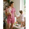 Ekouaer 3 Piece Postpartum Nursing Pajamas Set Short Sleeve Breastfeeding Shirts Pregnancy Shorts & Pants Maternity Pjs(Gray Purple)