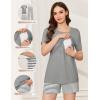 Ekouaer 3 Piece Postpartum Nursing Pajamas Set Short Sleeve Breastfeeding Shirts Pregnancy Shorts & Pants Maternity Pjs(Gray Stripes)