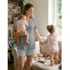 Ekouaer 3 Piece Postpartum Nursing Pajamas Set Short Sleeve Breastfeeding Shirts Pregnancy Shorts & Pants Maternity Pjs(Gray Stripes)