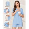 Ekouaer 3 Piece Postpartum Nursing Pajamas Set Short Sleeve Breastfeeding Shirts Pregnancy Shorts & Pants Maternity Pjs(Light Blue)