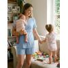 Ekouaer 3 Piece Postpartum Nursing Pajamas Set Short Sleeve Breastfeeding Shirts Pregnancy Shorts & Pants Maternity Pjs(Light Blue)