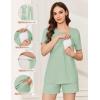 Ekouaer 3 Piece Postpartum Nursing Pajamas Set Short Sleeve Breastfeeding Shirts Pregnancy Shorts & Pants Maternity Pjs(Light Green)