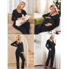 Ekouaer Maternity Nursing Pajama Set Long Sleeve Top & Pants with Pockets Breastfeeding Sleepwear Double Layer Pregnancy(A Black)