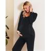 Ekouaer Maternity Nursing Pajama Set Long Sleeve Top & Pants with Pockets Breastfeeding Sleepwear Double Layer Pregnancy(A Black)