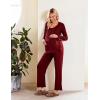 Ekouaer Maternity Nursing Pajama Set Long Sleeve Top & Pants with Pockets Breastfeeding Sleepwear Double Layer Pregnancy(A Wine Red)
