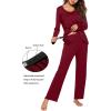 Ekouaer Maternity Nursing Pajama Set Long Sleeve Top & Pants with Pockets Breastfeeding Sleepwear Double Layer Pregnancy(A Wine Red)
