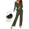 Ekouaer Maternity Nursing Pajama Set Long Sleeve Top & Pants with Pockets Breastfeeding Sleepwear Double Layer Pregnancy(Army Green)