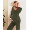 Ekouaer Maternity Nursing Pajama Set Long Sleeve Top & Pants with Pockets Breastfeeding Sleepwear Double Layer Pregnancy(Army Green)
