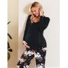 Ekouaer Maternity Nursing Pajama Set Long Sleeve Top & Pants with Pockets Breastfeeding Sleepwear Double Layer Pregnancy(Black Floral)