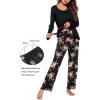 Ekouaer Maternity Nursing Pajama Set Long Sleeve Top & Pants with Pockets Breastfeeding Sleepwear Double Layer Pregnancy(Black Floral)