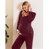 Ekouaer Maternity Nursing Pajama Set Long Sleeve Top & Pants with Pockets Breastfeeding Sleepwear Double Layer Pregnancy(Dark Red)