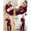 Ekouaer Maternity Nursing Pajama Set Long Sleeve Top & Pants with Pockets Breastfeeding Sleepwear Double Layer Pregnancy(Dark Red)